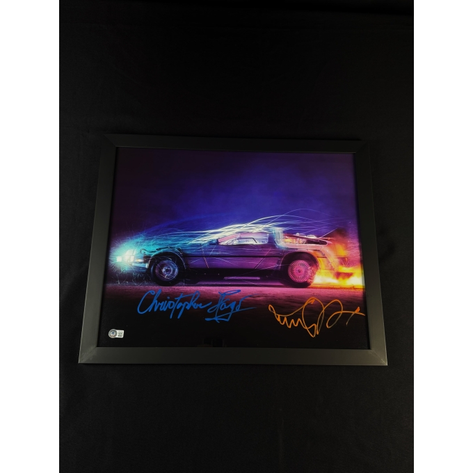 Michael J. Fox e Christopher Lloyd Autógrafos  Quadro Delorean - De Volta para o Futuro.