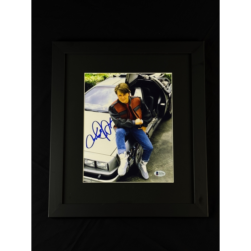 Michael J. Fox Autógrafo Quadro em cena do Filme "De volta para o Futuro".