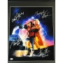 Michael J. Fox, Christopher Lloyd, Lea Thompson e Tom Wilson Autógrafos em Quadro - "De Volta para o Futuro".