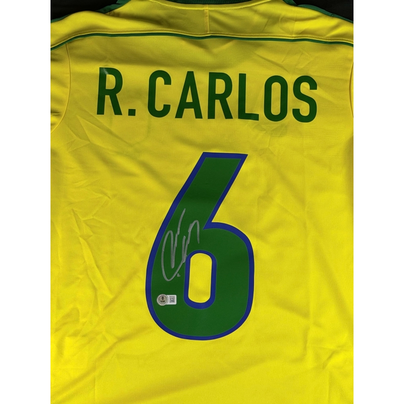 Roberto Carlos autógrafo - Camisa Amarela da Seleção Brasileira.