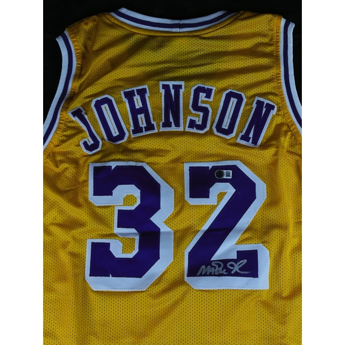 Magic Johnson Autógrafo - Camisa de Basquetebol da Lendária equipe Los Angeles Lakers.