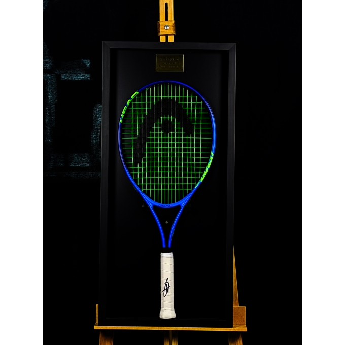 Novak Djokovic Autógrafo - Raquete de Tênis | Moldura Premium Aberta