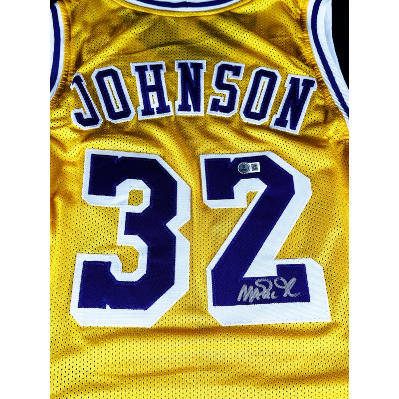 Magic Johnson Autógrafo - Camisa de Basquetebol Lakers.