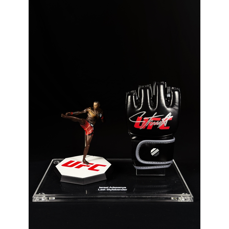 ISRAEL ADESANYA – LUVA DO UFC AUTOGRAFADA & MINIATURA COLECIONÁVEL