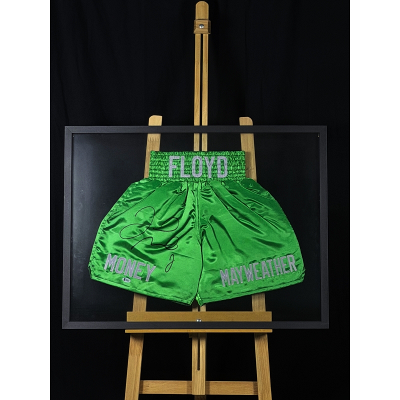 FLOYD MAYWEATHER AUTÓGRAFO – SHORT DE LUTA BOXE (DISPLAY EMOLDURADO)