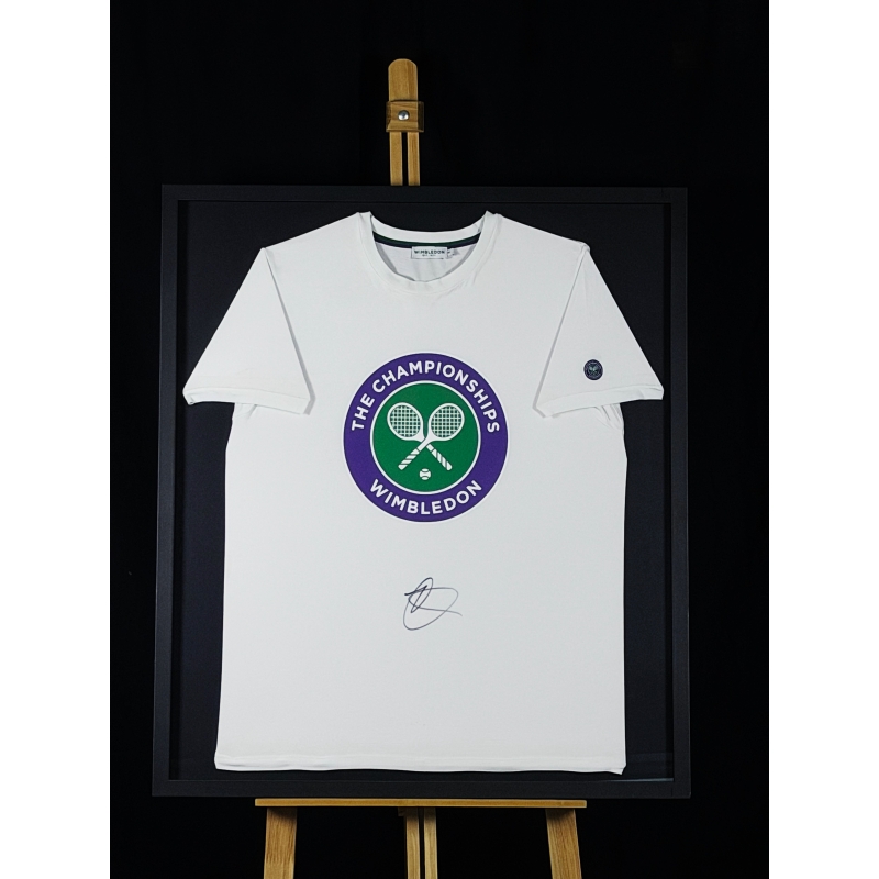 NOVAK DJOKOVIC AUTÓGRAFO - CAMISA BRANCA WIMBLEDON - ENQUADRADA