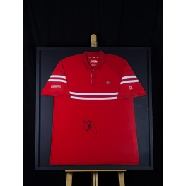 NOVAK DJOKOVIC AUTÓGRAFO - CAMISA LACOSTE VERMELHA - ENQUADRADA