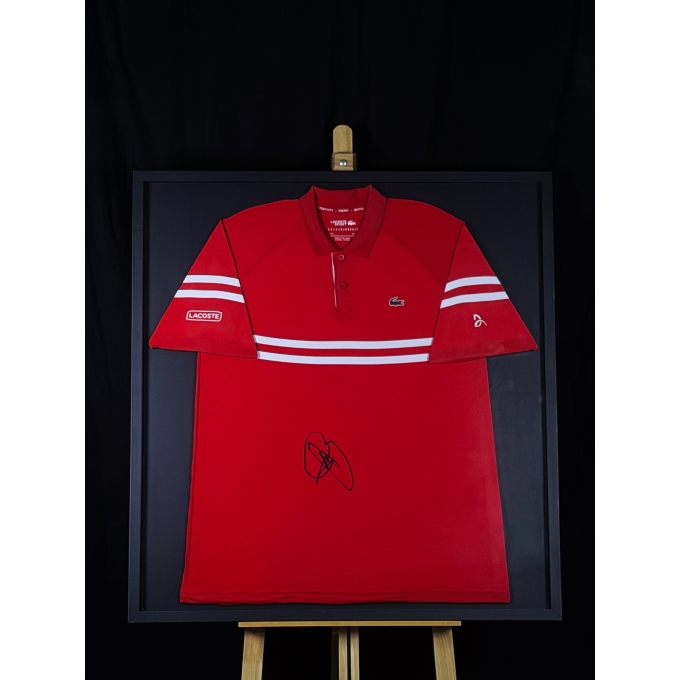 NOVAK DJOKOVIC AUTÓGRAFO - CAMISA LACOSTE VERMELHA - ENQUADRADA