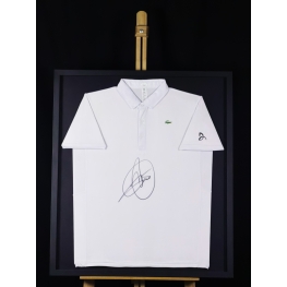 NOVAK DJOKOVIC AUTÓGRAFO - CAMISA LACOSTE BRANCA - ENQUADRADA