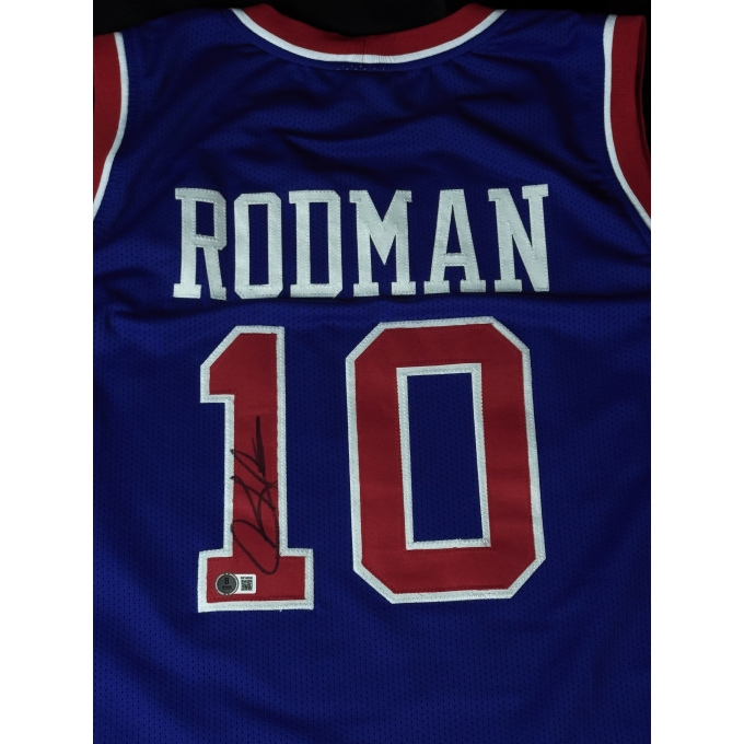 Camiseta de Basquetebol clássica do Detroit Pistons, autografada por Dennis Rodman.