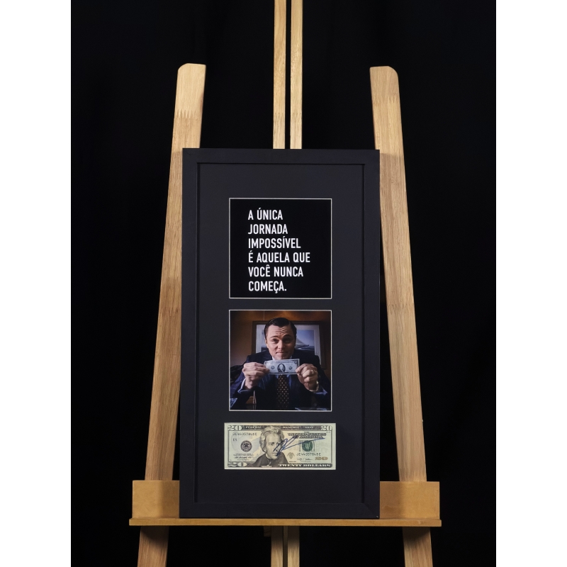 JORDAN BELFORT AUTÓGRAFO - NOTA EMOLDURADA DE 20 DÓLARES.
