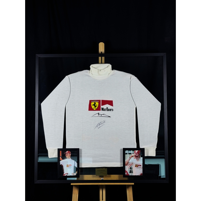 MICHAEL SCHUMACHER AUTÓGRAFO - UNDERSHIRT FERRARI - EMOLDURADA