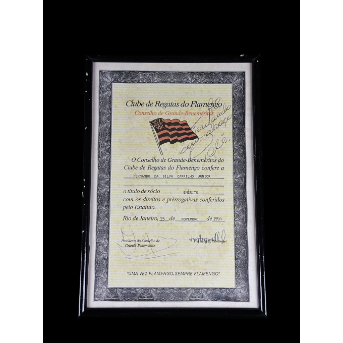 PELÉ AUTÓGRAFO – CERTIFICADO DE SÓCIO EMÉRITO DO FLAMENGO