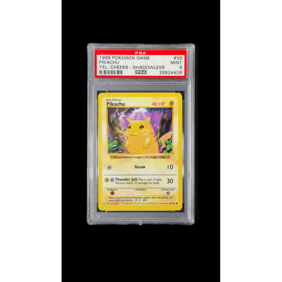 PIKACHU YELLOW CHEEKS SHADOWLESS PSA 9 – BASE SET 1999