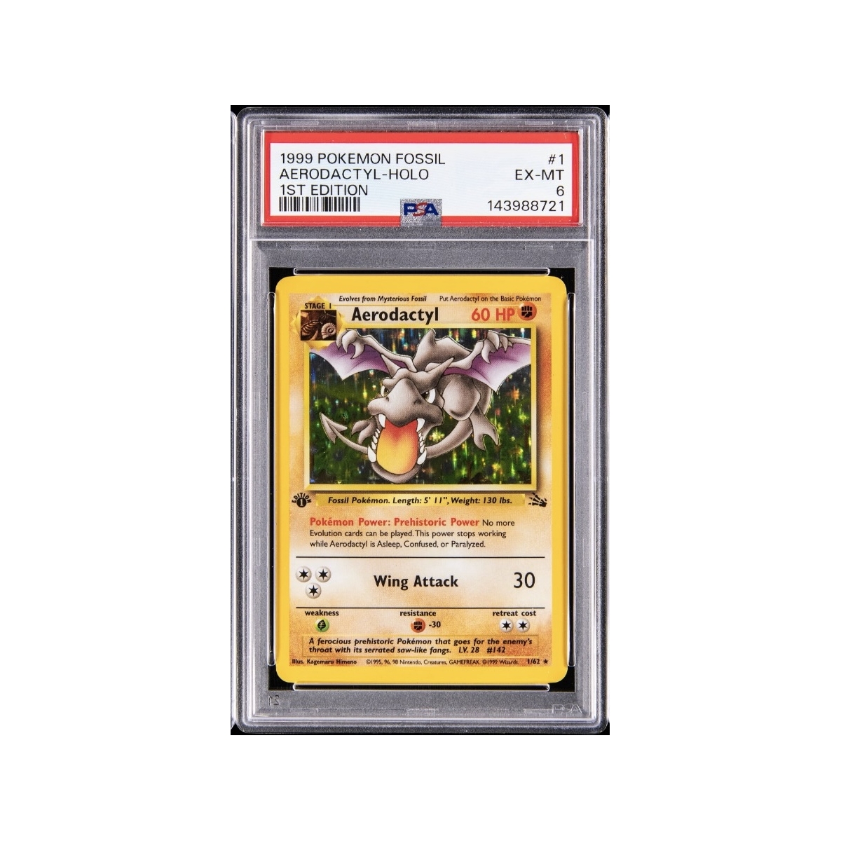 AERODACTYL HOLO 1ST EDITION PSA 6 – FOSSIL 1999