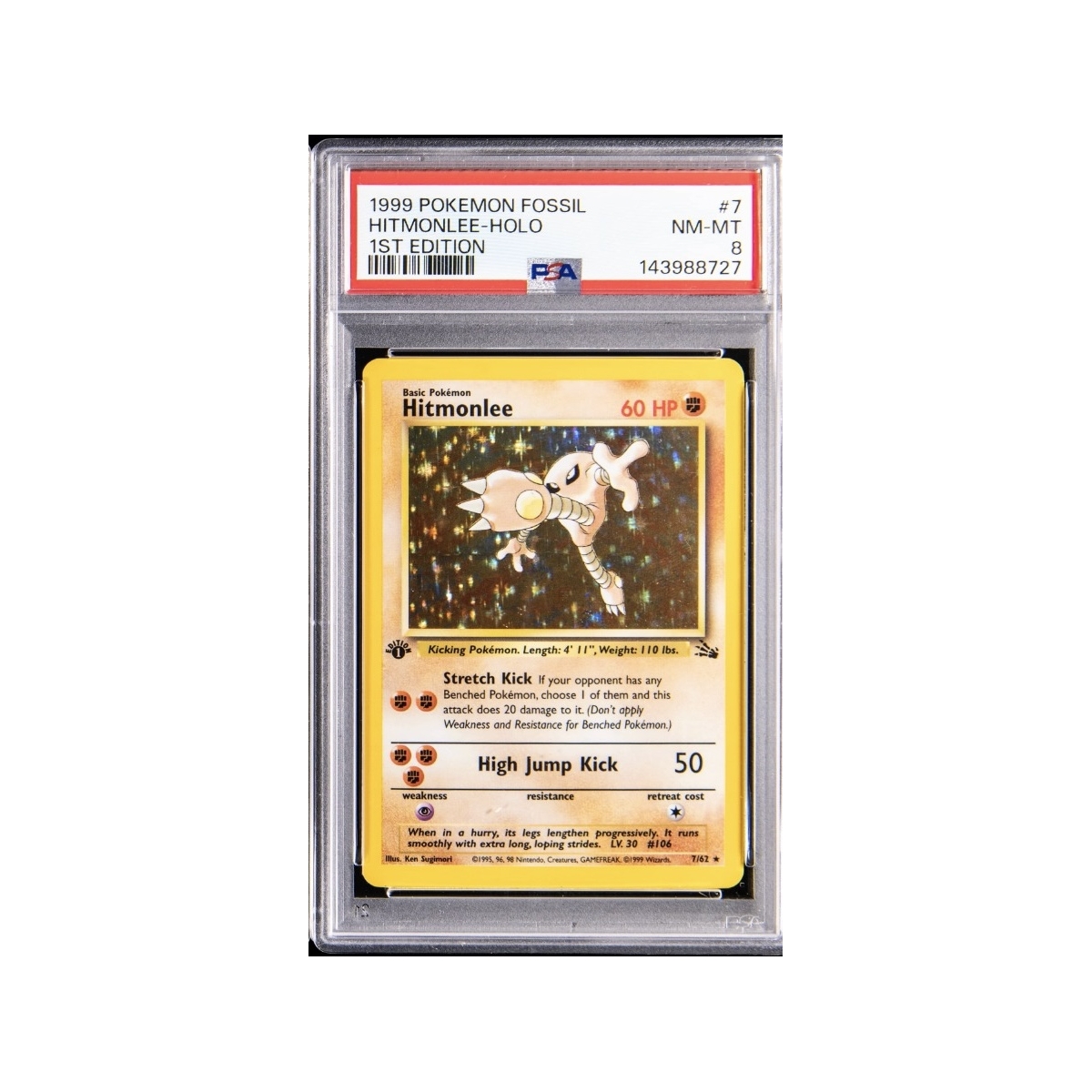 HITMONLEE HOLO 1ST EDITION PSA 8 – FOSSIL 1999