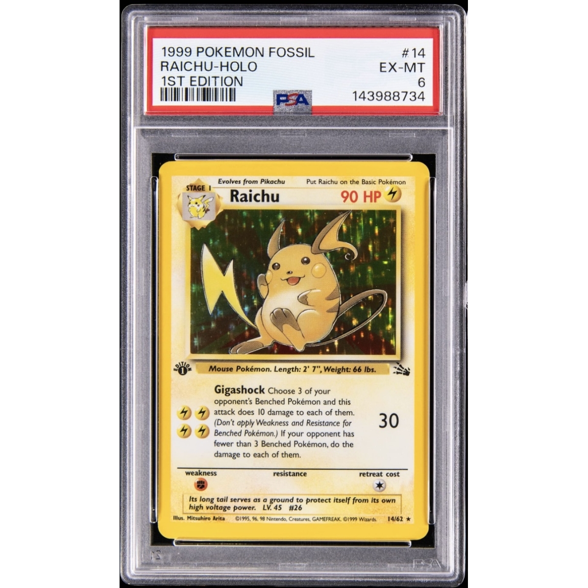 RAICHU HOLO 1ST EDITION PSA 6 – FOSSIL 1999