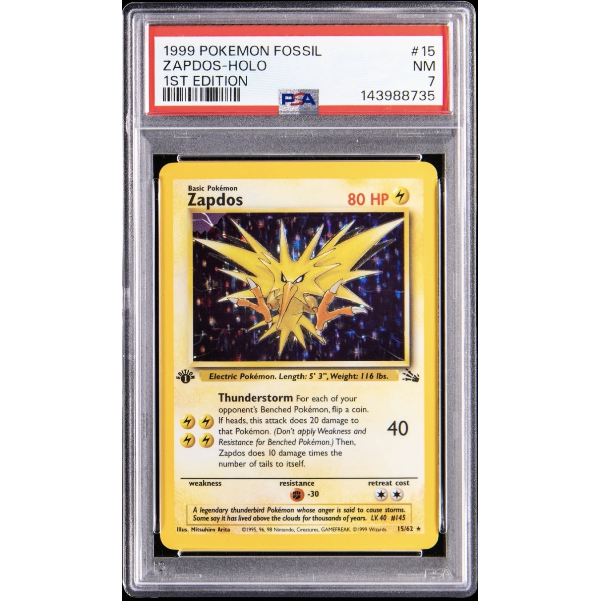 ZAPDOS HOLO 1ST EDITION PSA 7 – FOSSIL 1999