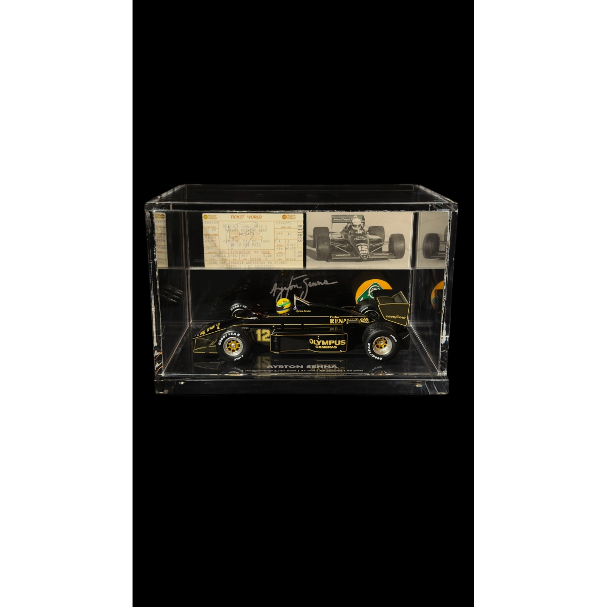 AYRTON SENNA AUTÓGRAFO – PASSE ORIGINAL DETROIT GRAND PRIX 1986
