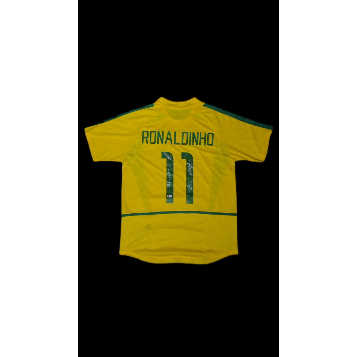 PELÉ E ÍCONES SELEÇÃO BRASILEIRA AUTÓGRAFOS - CAMISA BRASIL RONALDINHO MULTIASSINADA