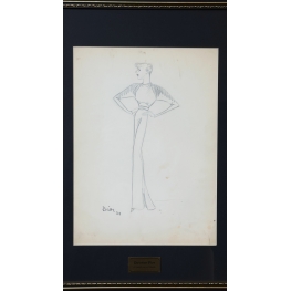 CHRISTIAN DIOR AUTÓGRAFO – CROQUI ORIGINAL 1951