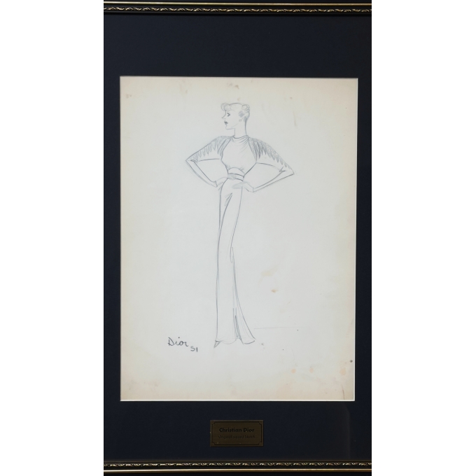 CHRISTIAN DIOR AUTÓGRAFO – CROQUI ORIGINAL 1951