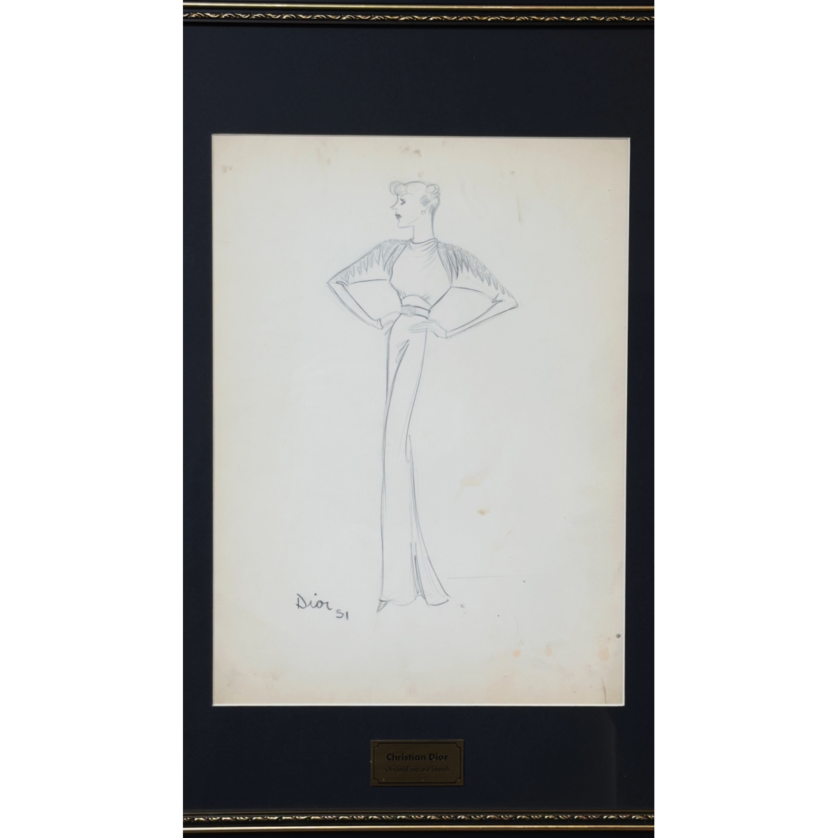 CHRISTIAN DIOR AUTÓGRAFO – CROQUI ORIGINAL 1951