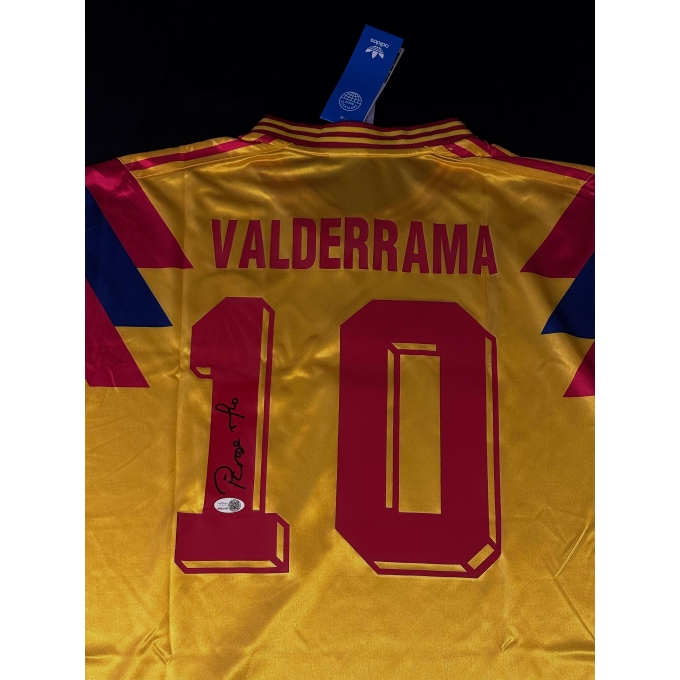 Carlos "El Pibe" Valderrama  camiseta autografada da Seleção da Colômbia.