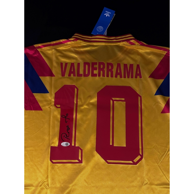 Carlos "El Pibe" Valderrama  camiseta autografada da Seleção da Colômbia.