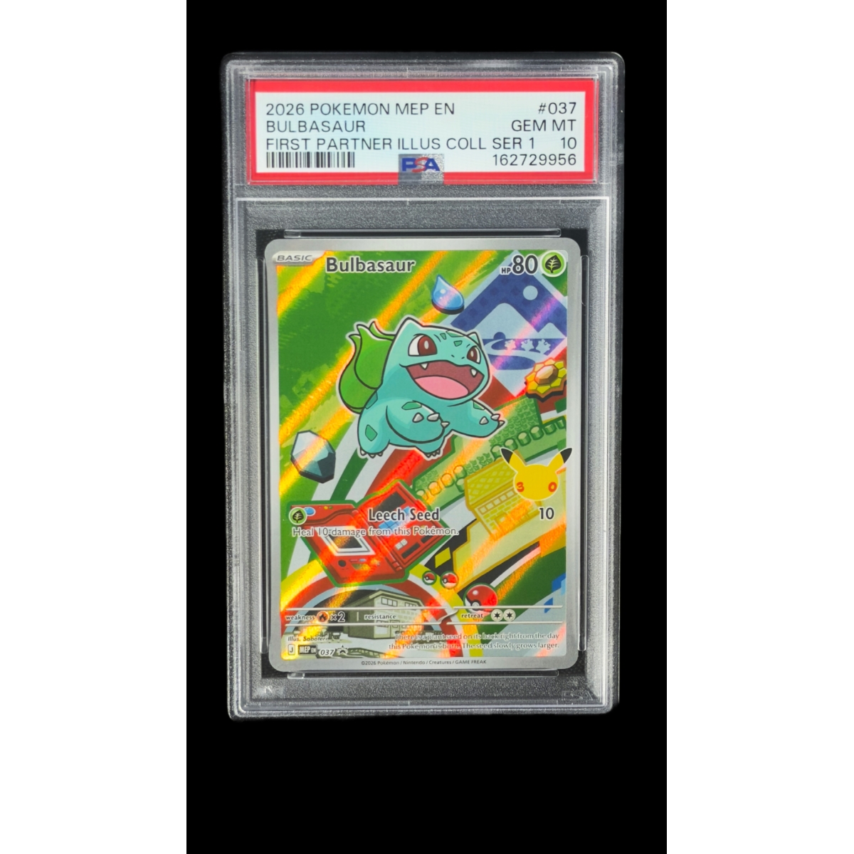 BULBASAUR PSA 10 - COLEÇÃO DE ILUSTRAÇÕES DOS PRIMEIROS PARCEIROS SÉRIE 1 037