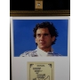 Ayrton Senna Autógrafo na reprodução impressa do Hino Nacional, Emoldurada.