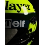 Ayrton Senna – Capacete Lotus John Player Special (1985–1986) com Viseira Autografada.