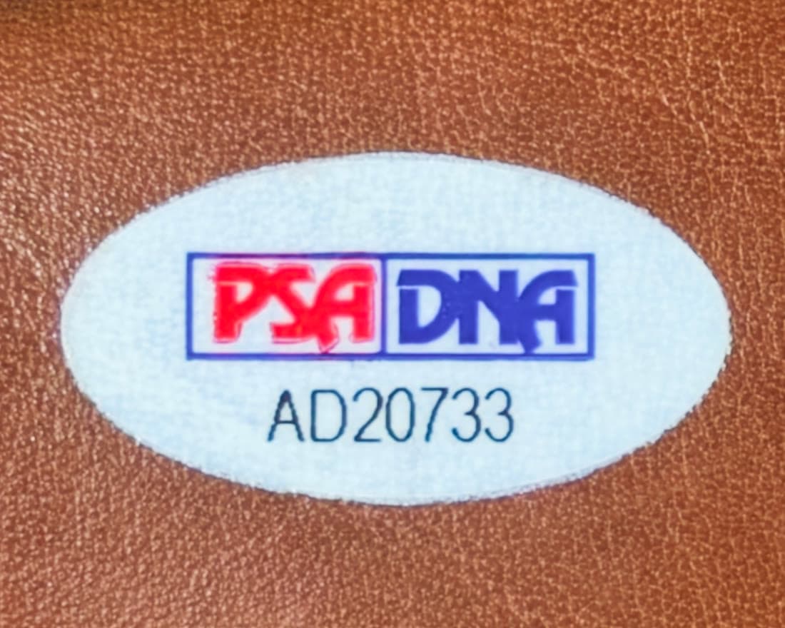 Selo holográfico PSA/DNA número AD20733 colado no couro da bola da final de 1958