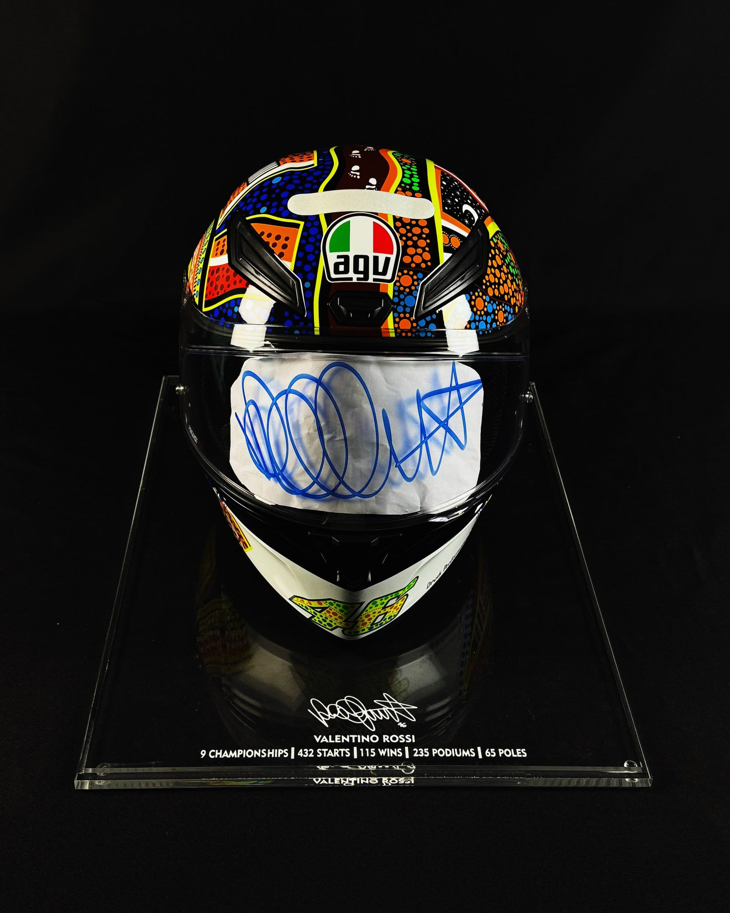 Valentino Rossi autógrafo em viseira – capacete MotoGP, Valentino Rossi