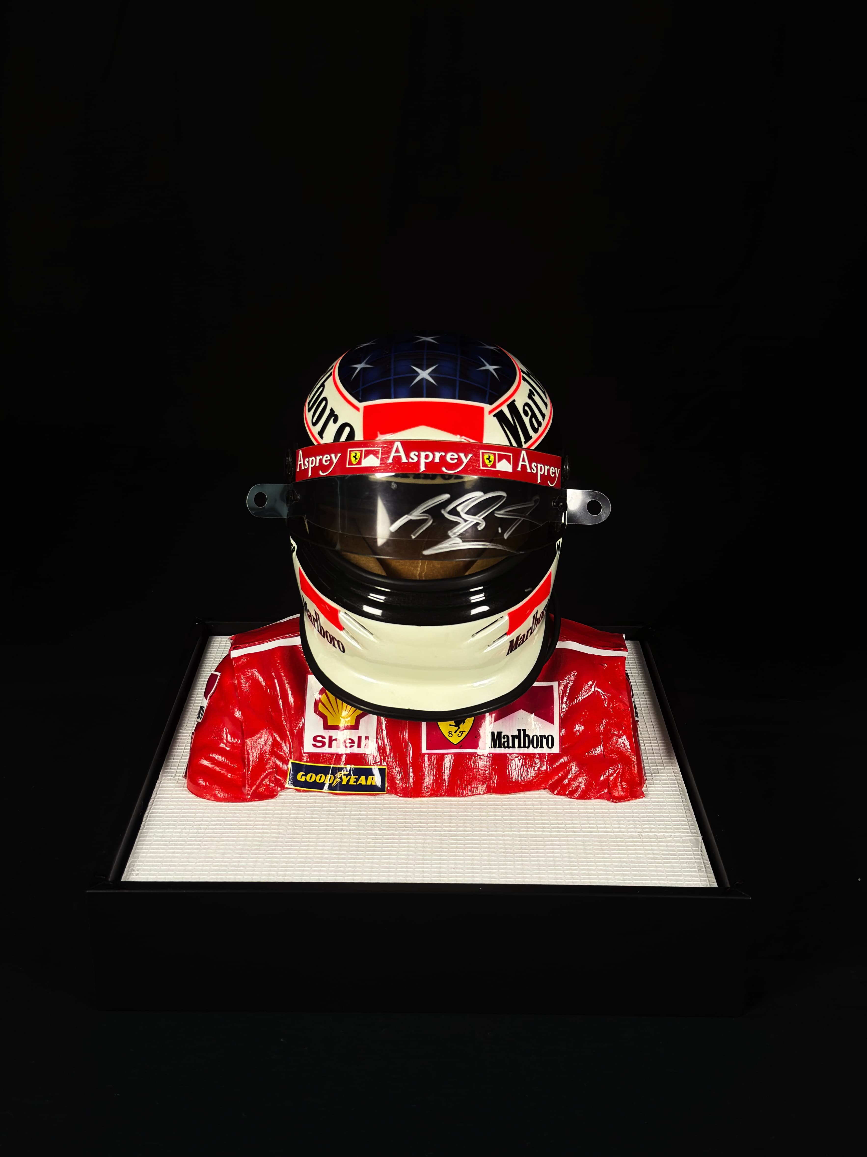 Michael Schumacher autógrafo – viseira mini capacete Ferrari, Michael Schumacher