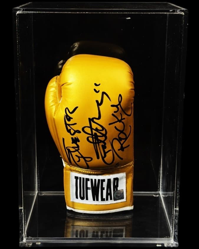 Sylvester Stallone autógrafo – luva de boxe dourada, Sylvester Stallone