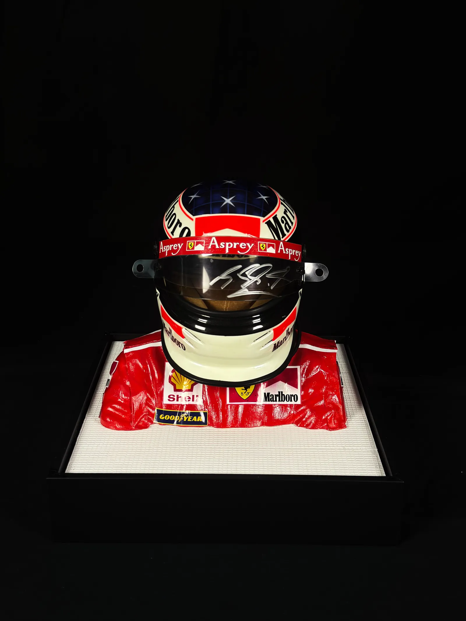 Michael Schumacher autógrafo – viseira mini capacete Ferrari, Michael Schumacher