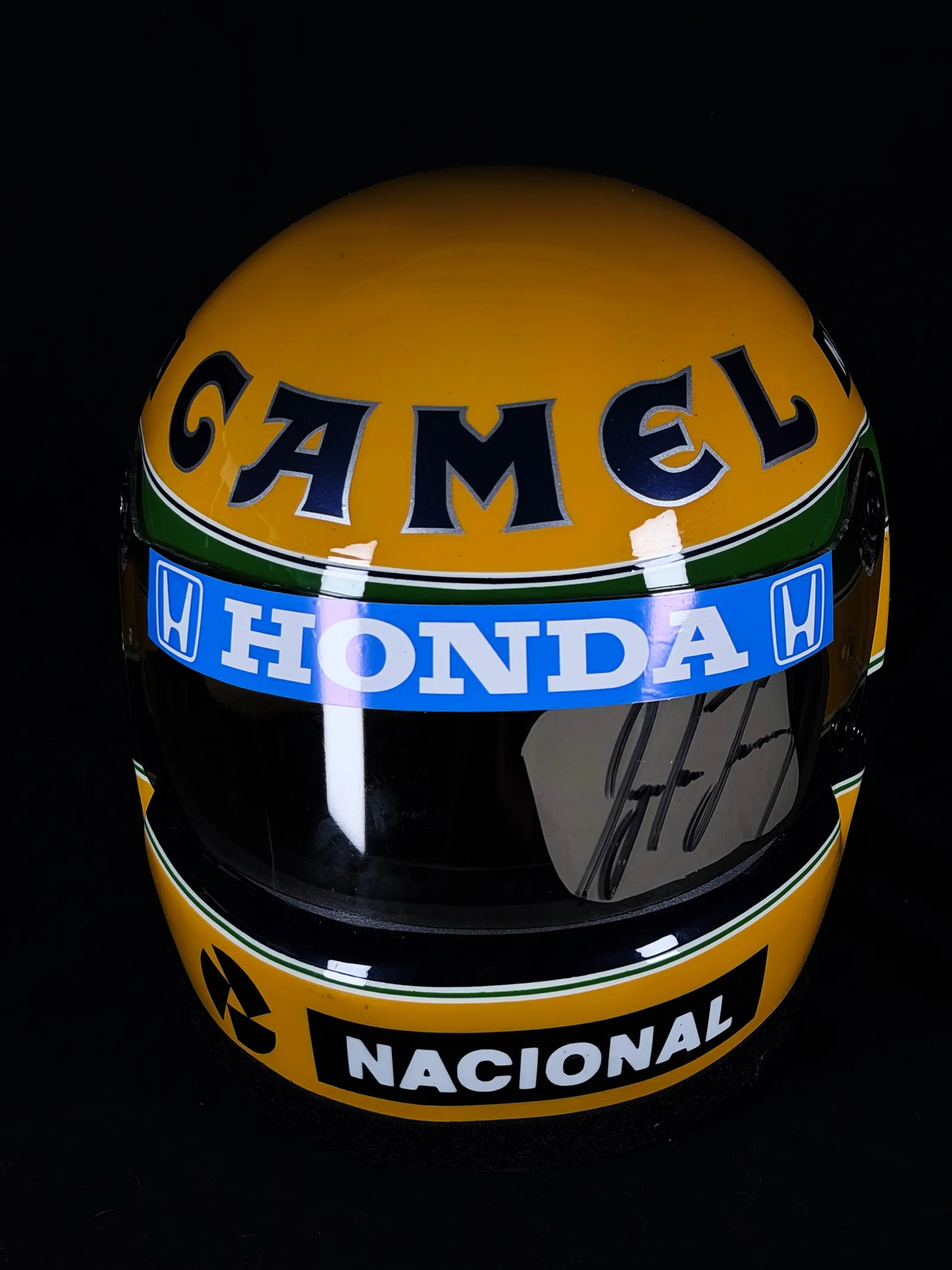 Ayrton Senna autógrafo – viseira capacete 1987, Ayrton Senna