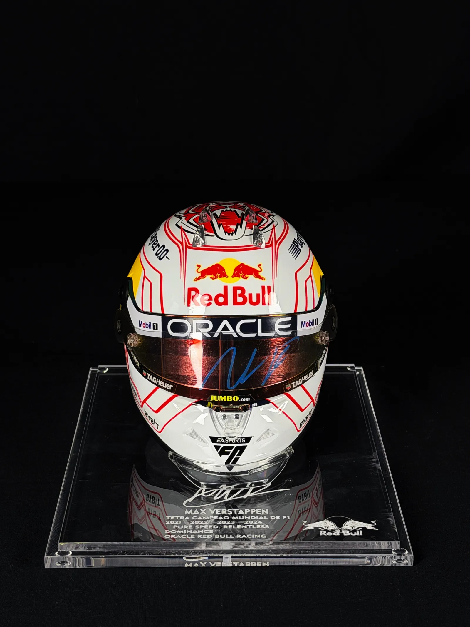 Max Verstappen autógrafo – viseira mini capacete, Max Verstappen