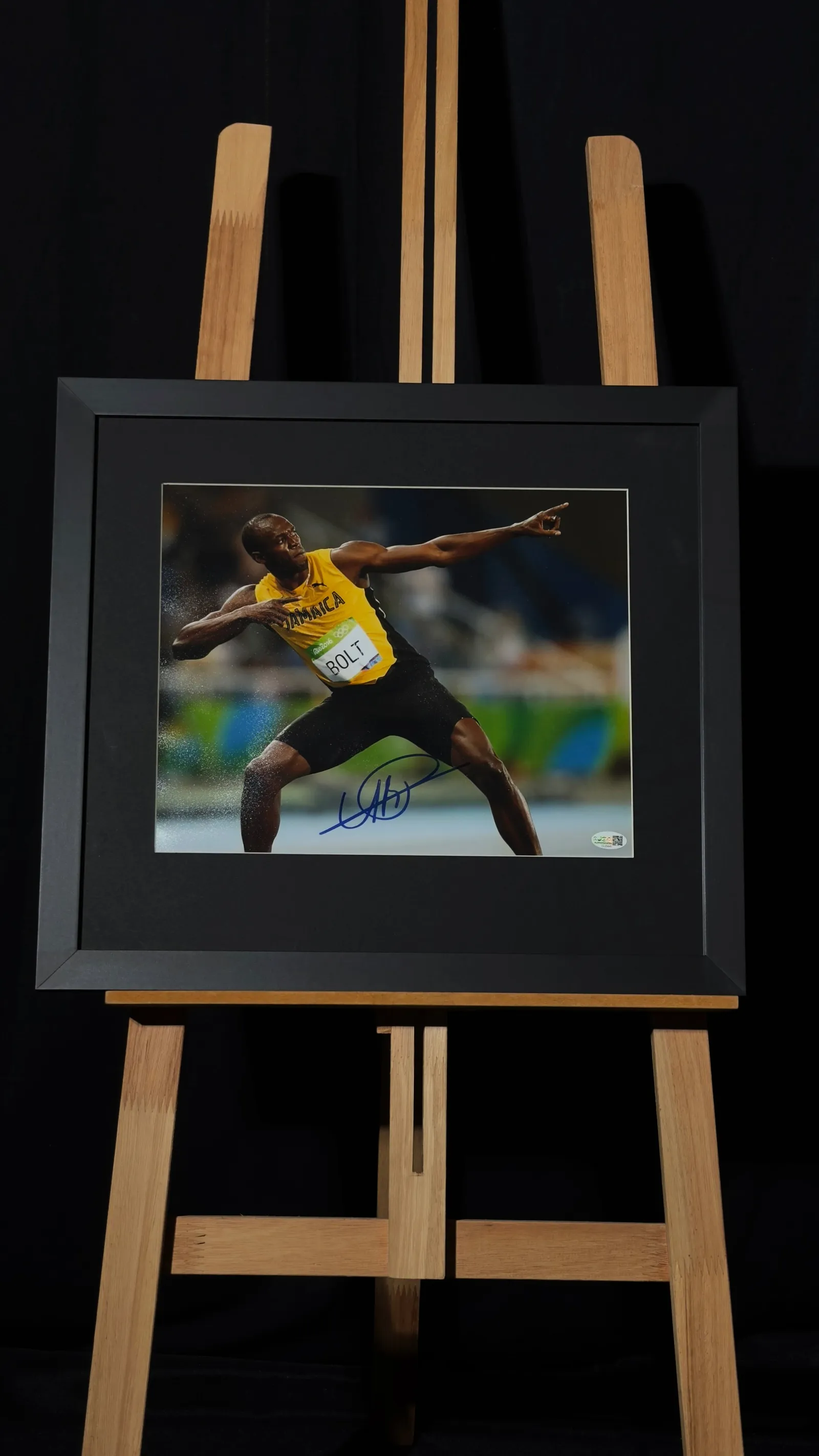 Usain Bolt autógrafo – foto Rio 2016 emoldurada, Usain Bolt