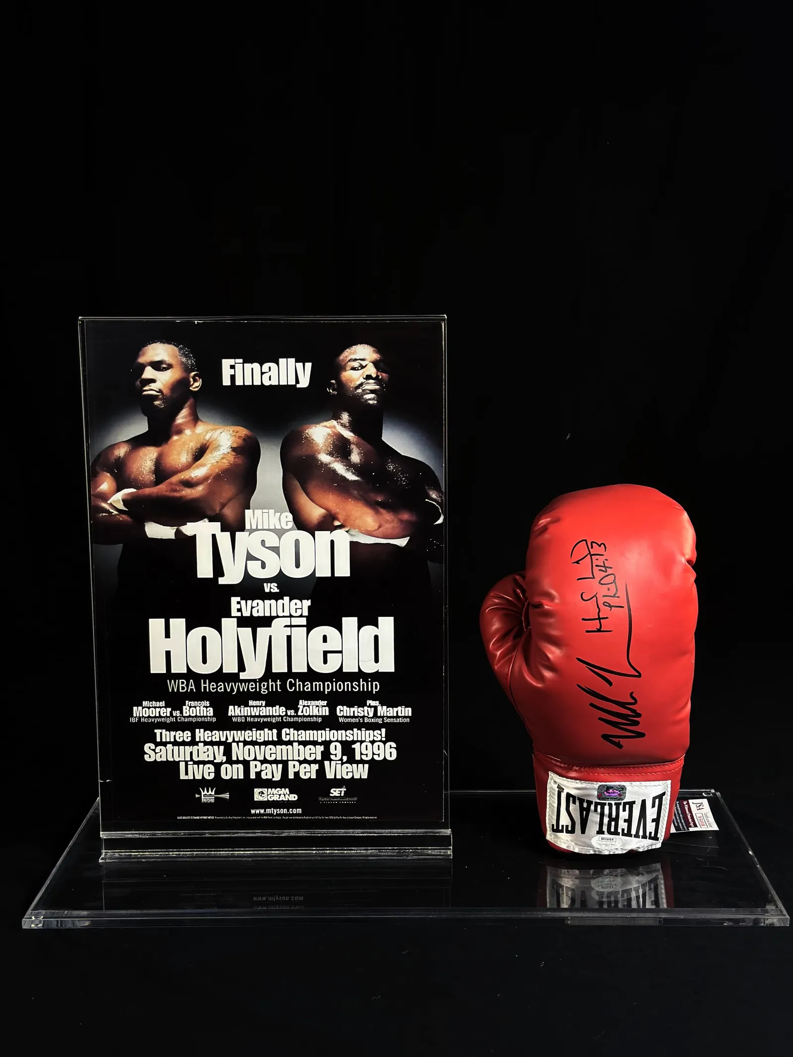 Mike Tyson, Evander Holyfield autógrafos – luva de boxe Everlast, Mike Tyson e Evander Holyfield