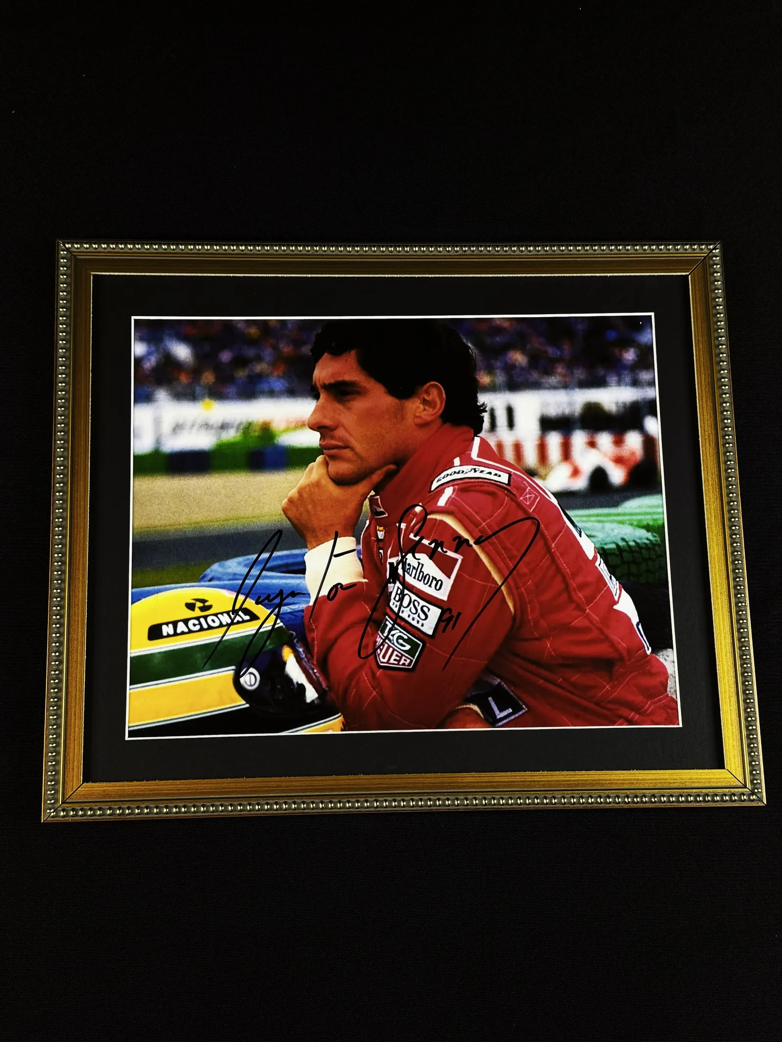 Ayrton Senna autógrafo – foto emoldurada, Ayrton Senna
