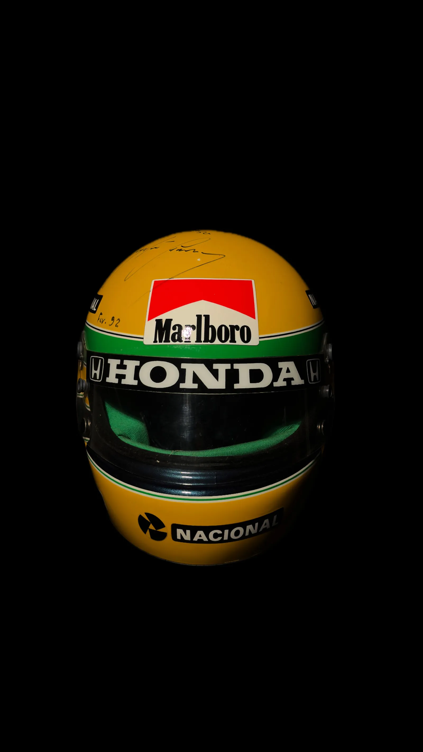 Ayrton Senna autógrafo – capacete McLaren Honda Fav. 92, Ayrton Senna