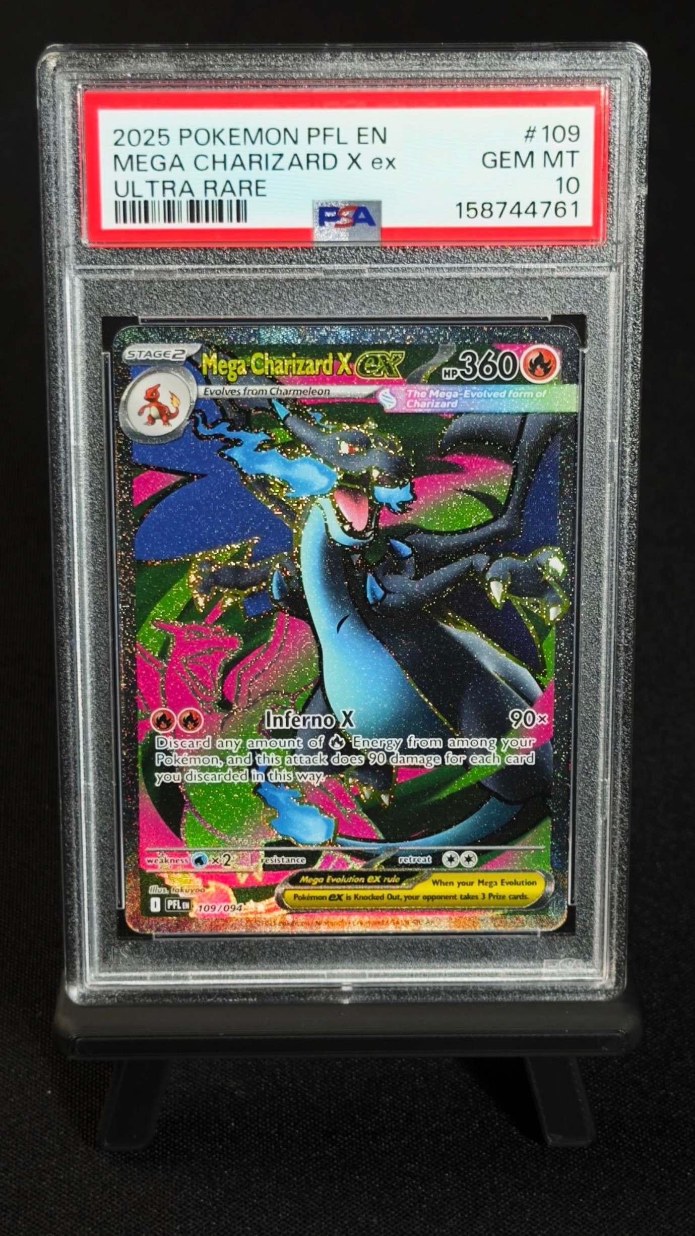 Mega Charizard X ex 109/094 – Phantasmal Flames 2025, Ultra Rare, PSA 10, Mega Charizard X