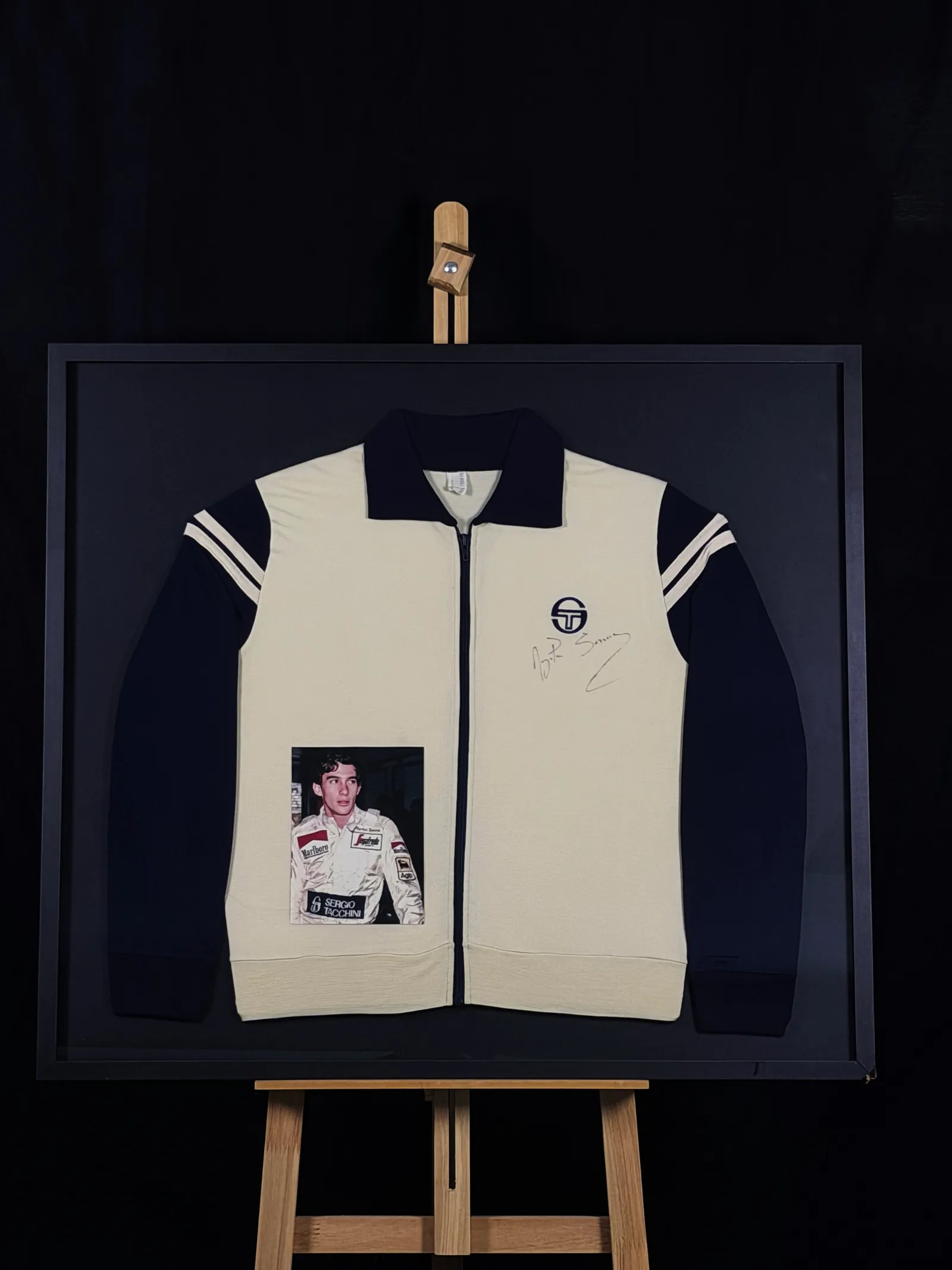 Ayrton Senna autógrafo – jaqueta Sergio Tacchini, Ayrton Senna