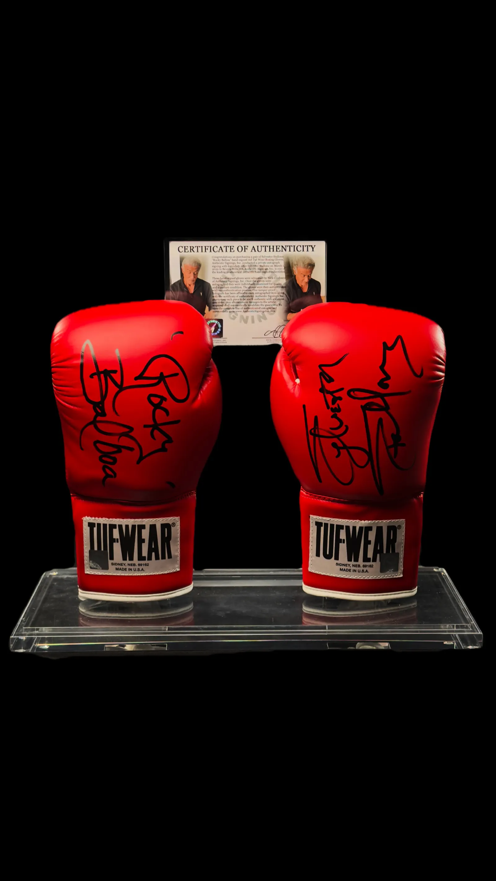 Sylvester Stallone autógrafo – Par de luvas de boxe Tuf-Wear Rocky Balboa, Sylvester Stallone