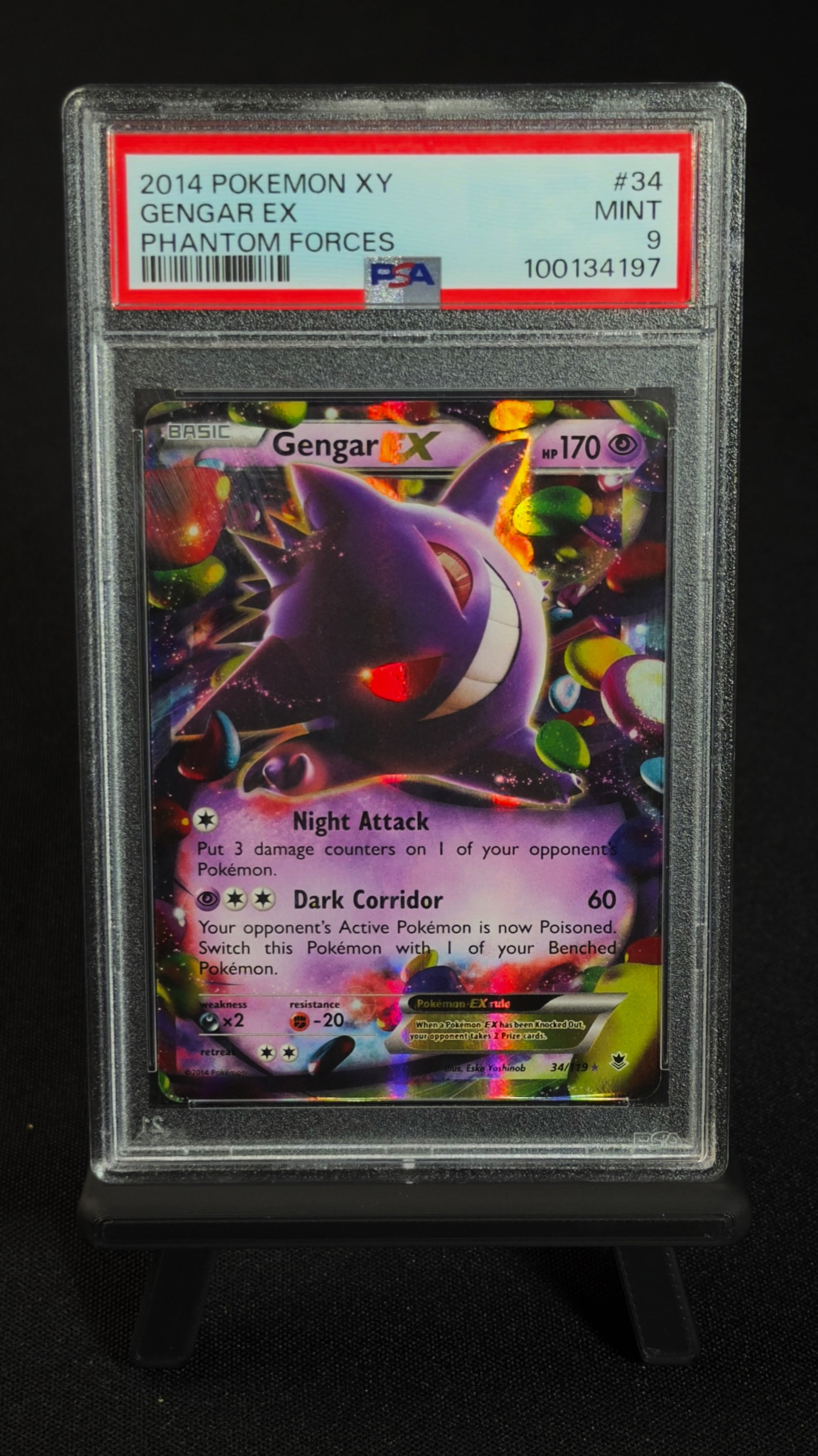 Gengar EX 34/119 – Phantom Forces 2014, PSA 9, Gengar