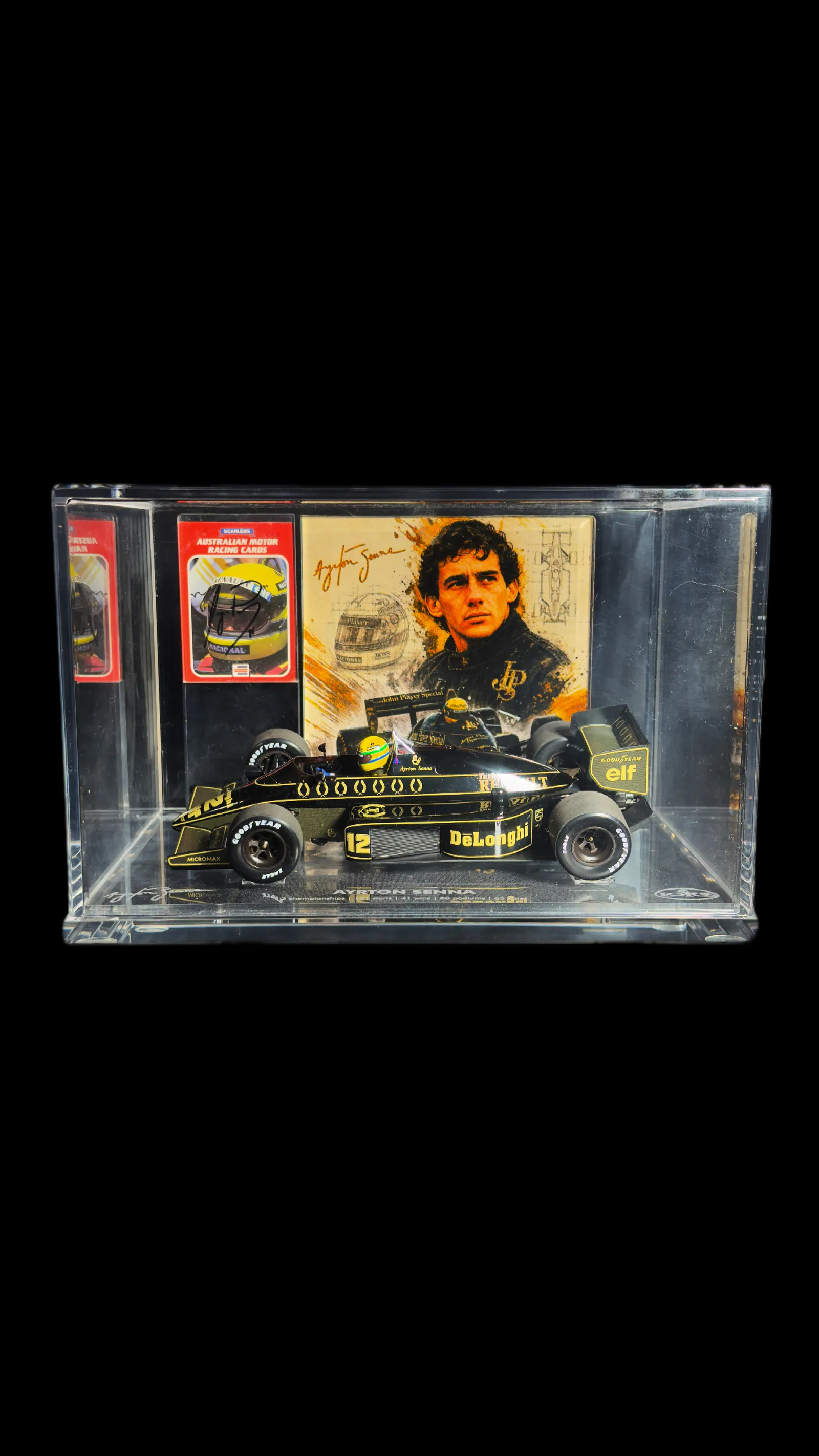 AYRTON SENNA AUTÓGRAFO – CARD AUTOGRAFADO E MINIATURA LOTUS 98T 1986, Ayrton Senna