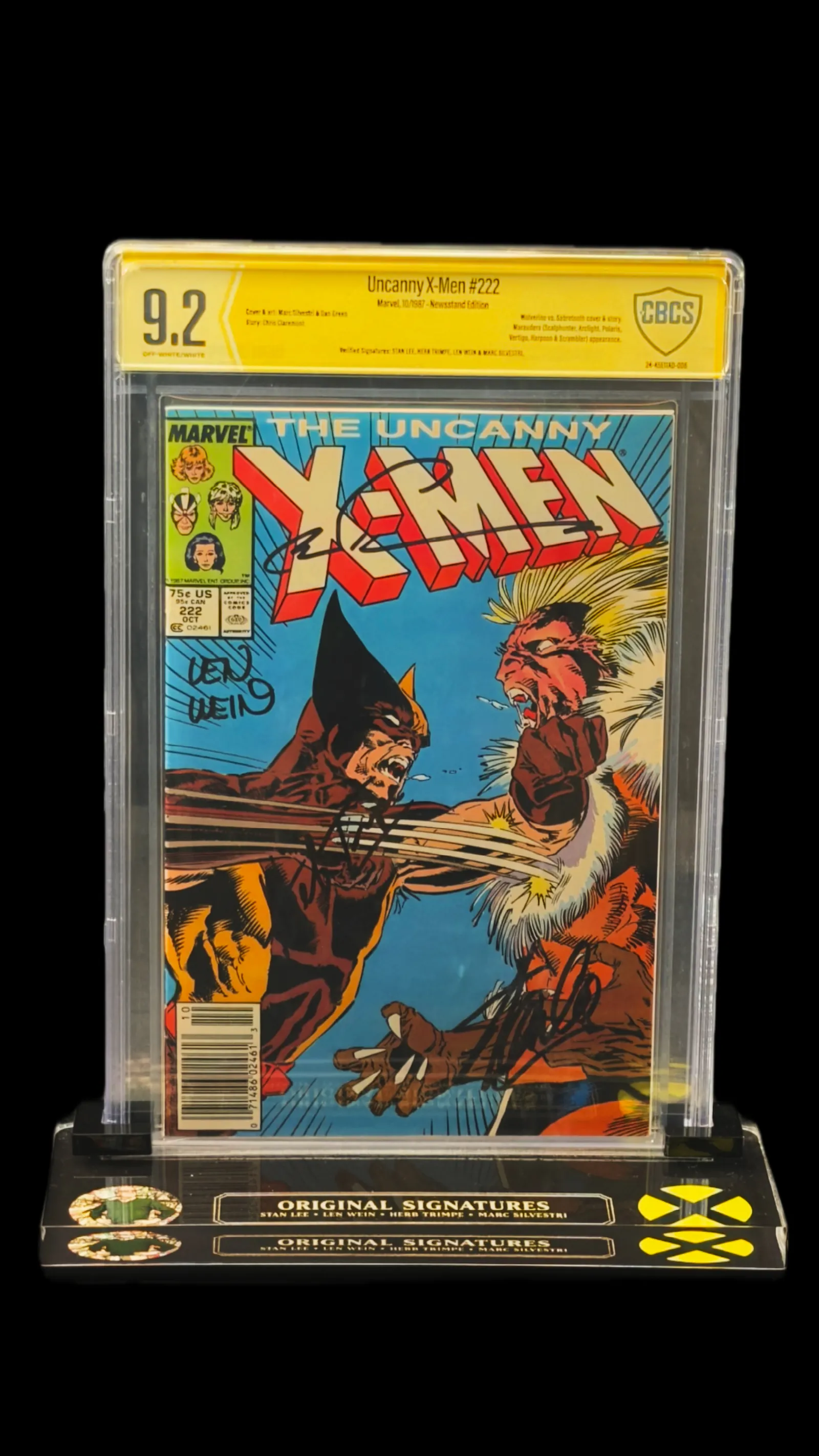 Stan Lee, Herb Trimpe, Len Wein e Marc Silvestri autógrafos – Uncanny X-Men #222, Stan Lee