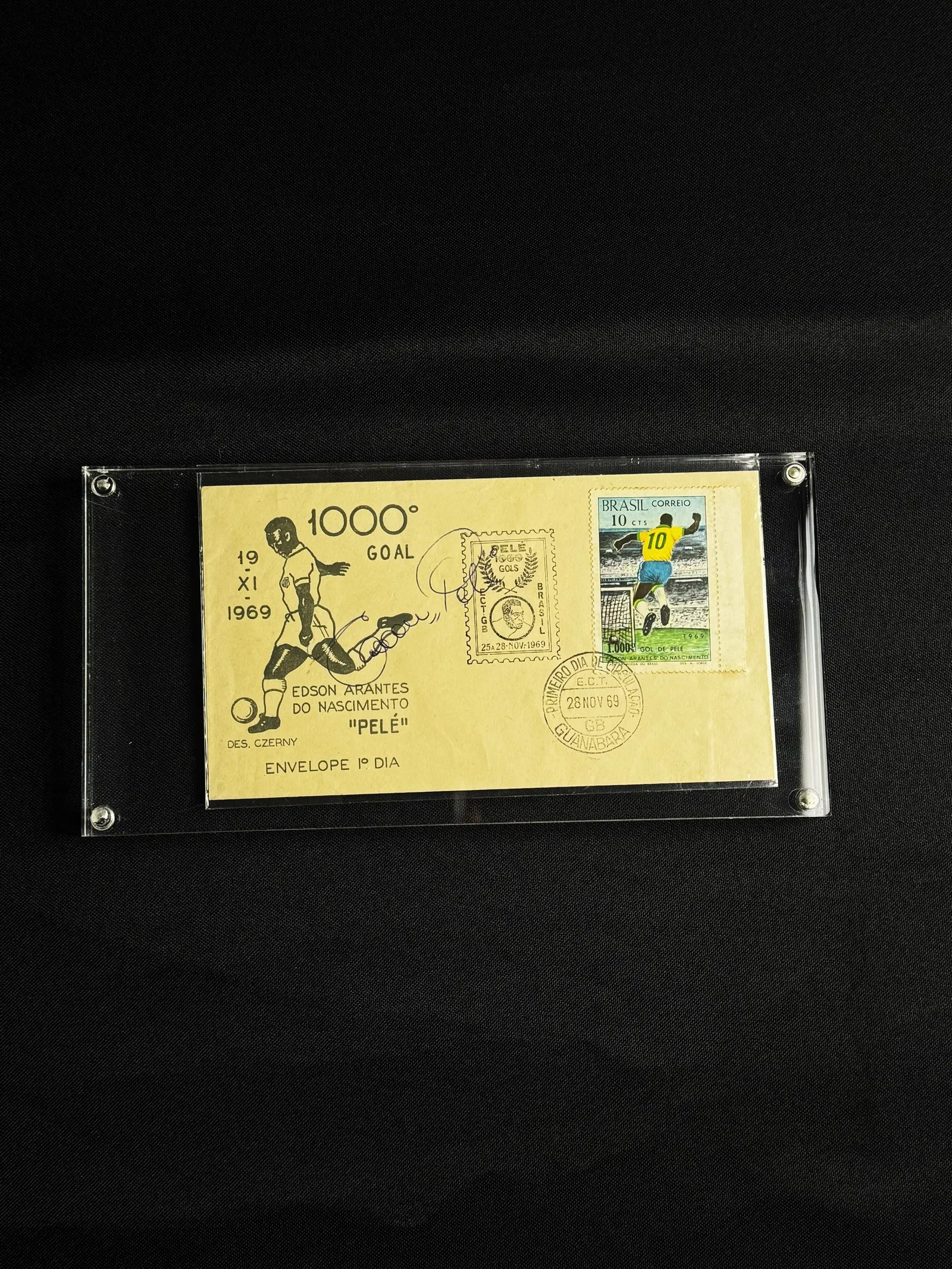 Pelé autógrafo – envelope (FDC) comemorativo ao 1000º gol do Pelé, Pelé